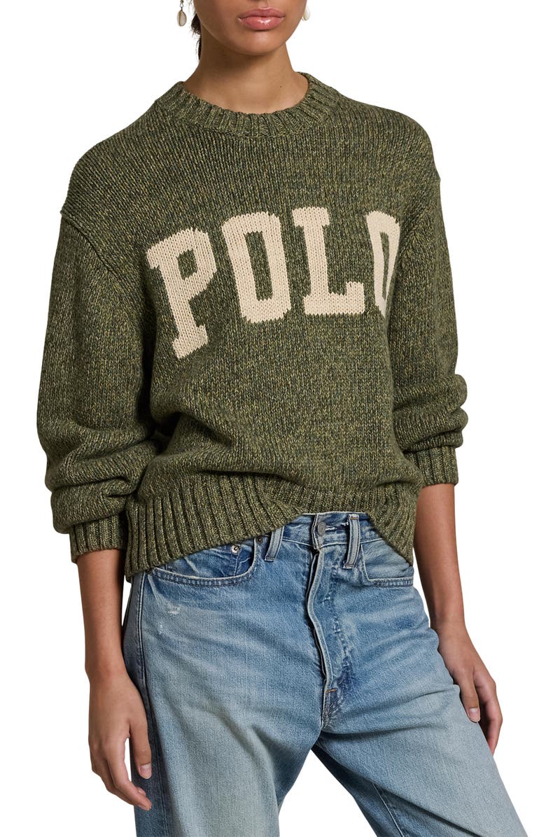 Polo Ralph Lauren Logo Cotton Graphic Crewneck Sweater, Main, color,