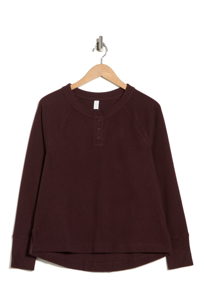 Zen Relaxed Long Sleeve Waffle Knit Henley, Alternate, color, BURGUNDY FUDGE