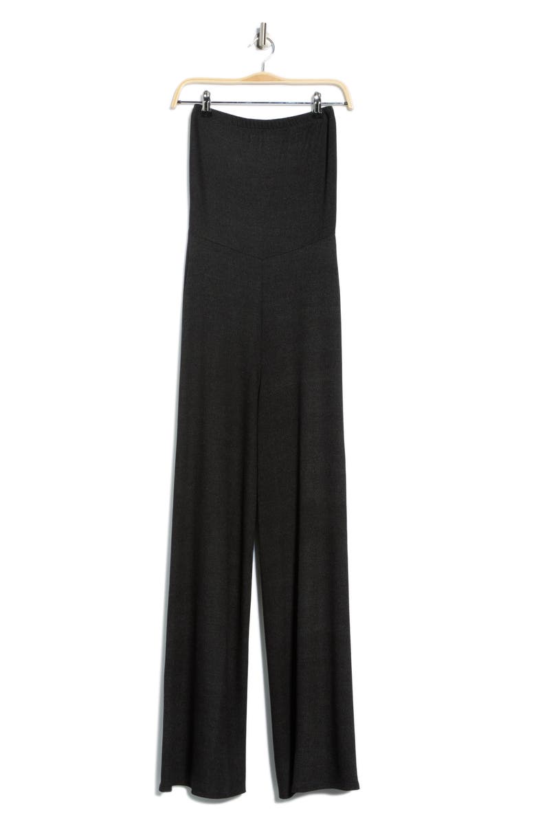GO COUTURE Strapless High Slit Jumpsuit, Alternate, color, Black