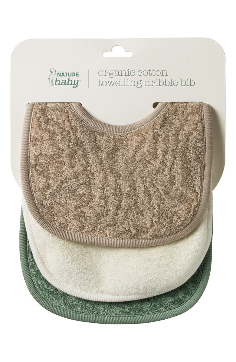 NATURE BABY Dribble Assorted 3-Pack Organic Cotton Terry Bibs, Main, color, Natural/ Nougat/ Lily
