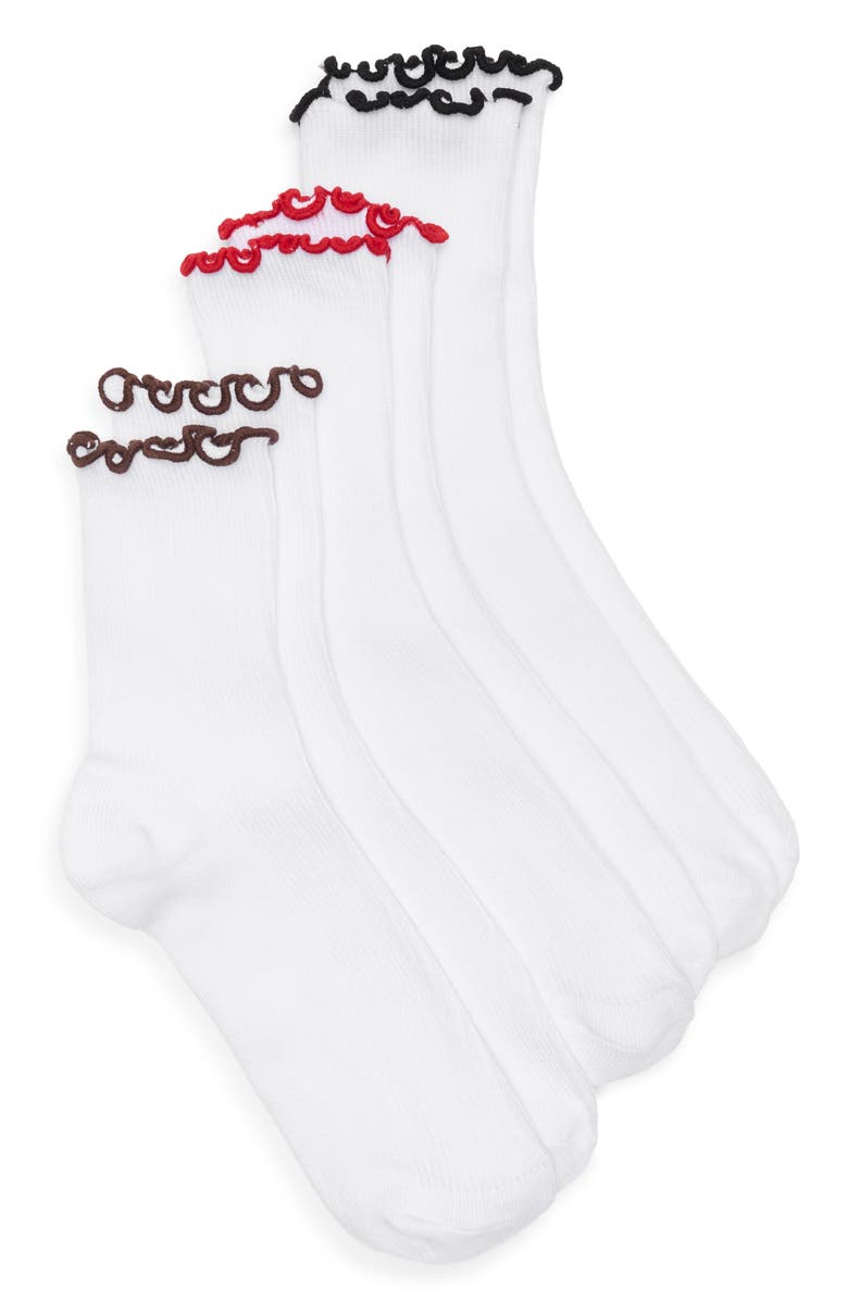 BP. Assorted 3-Pack Contrast Trim Lettuce Edge Crew Socks, Main, color, Red-Black-Brown
