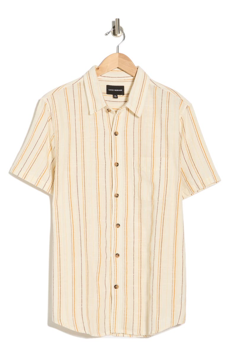Lucky Brand Short Sleeve Workwear Button-Up Shirt, Alternate, color, Natural Stripe