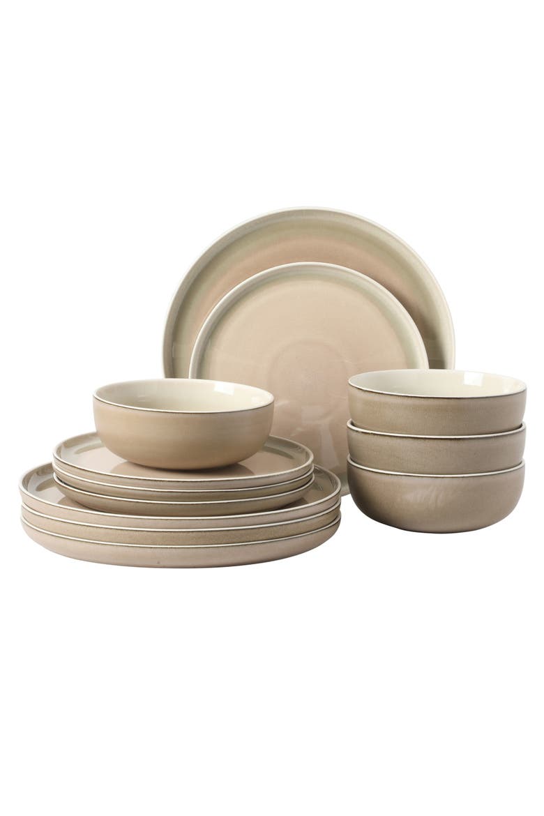 Island Bay New Bone China Dinnerware Set, Reactive Glaze Plates and Bowls, Main, color, Cream