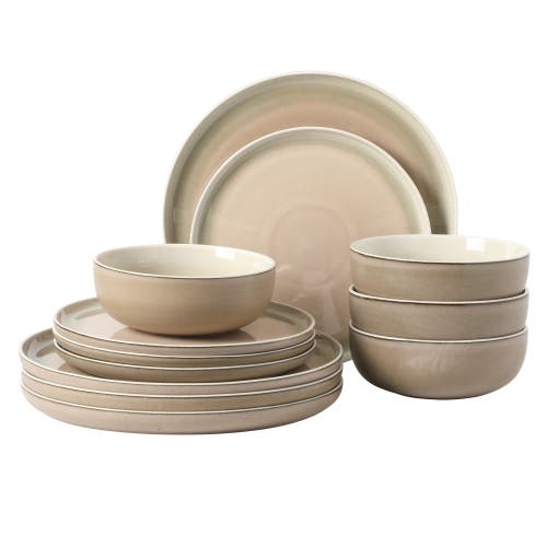 Gibson Elite Island Bay New Bone China Dinnerware Set, Reactive Glaze Plates And Bowls In Cream