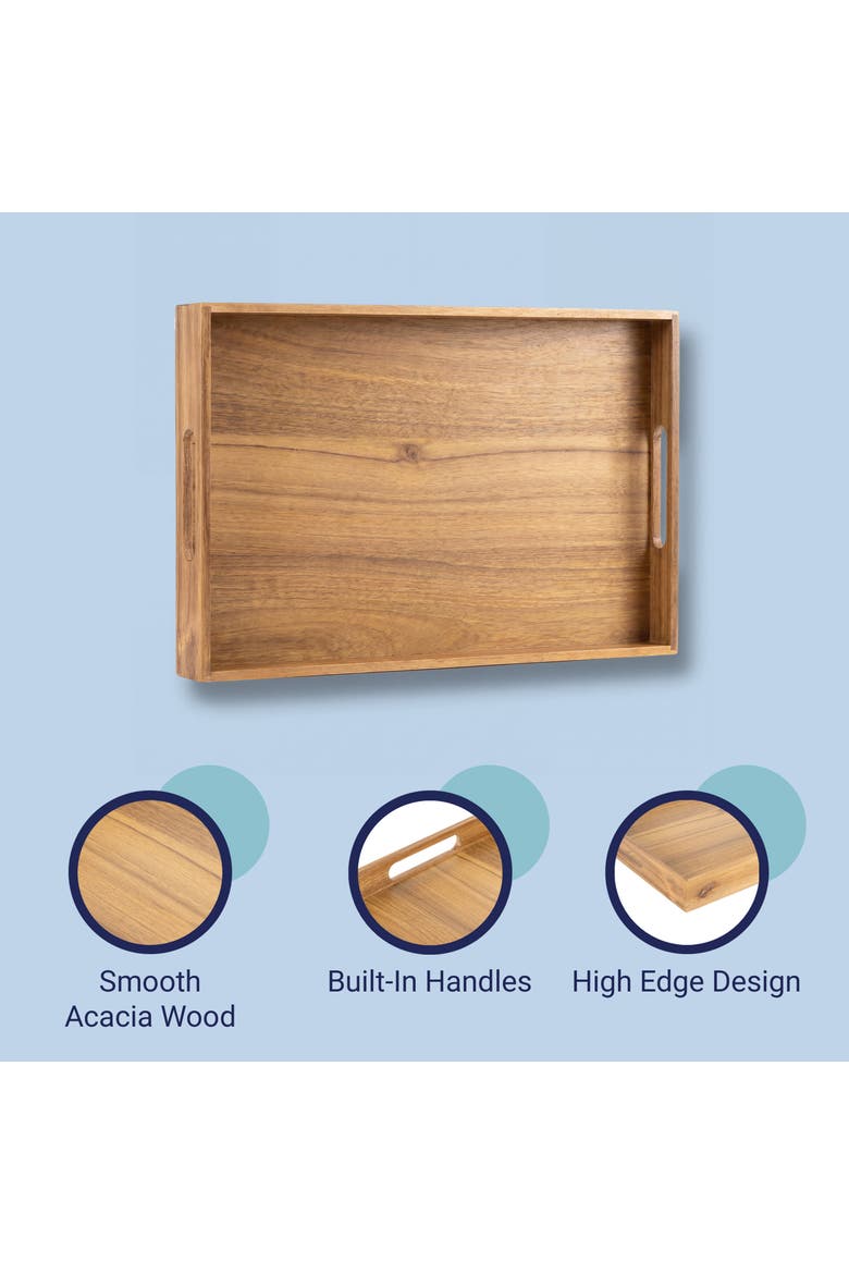 Soren W Handcrafted Large Acacia Wood Rectangular Serving Tray with Handles, Alternate, color, Natural
