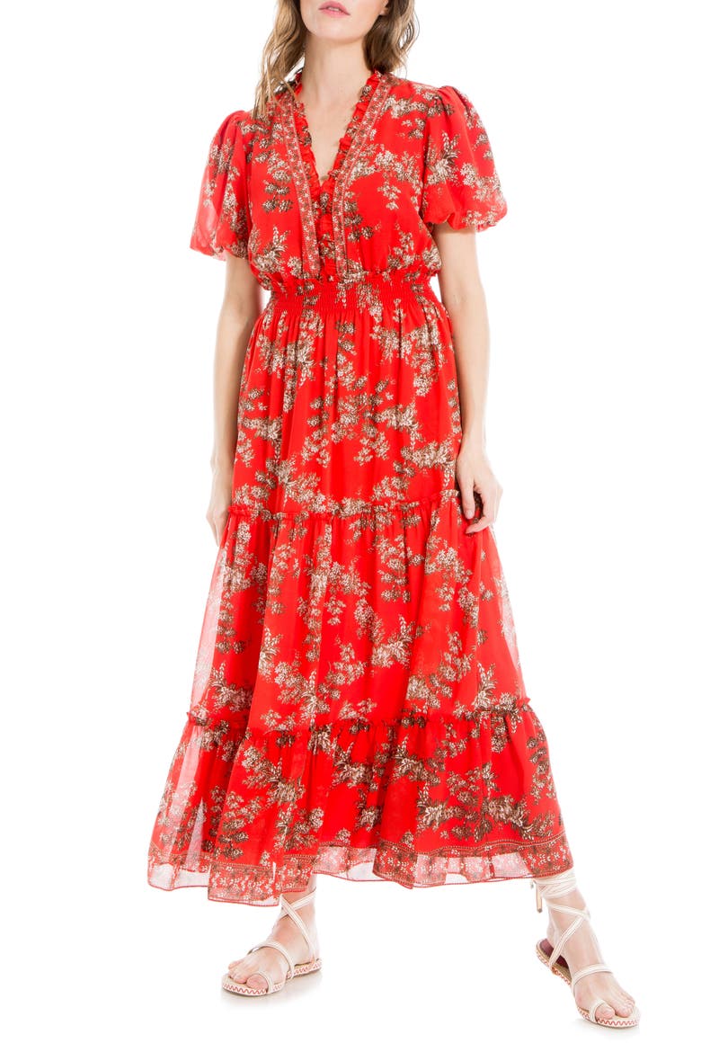 Short Sleeve Tiered Georgette Maxi Dress, Main, color, REDMPLTL-RED MAPLE TOILE