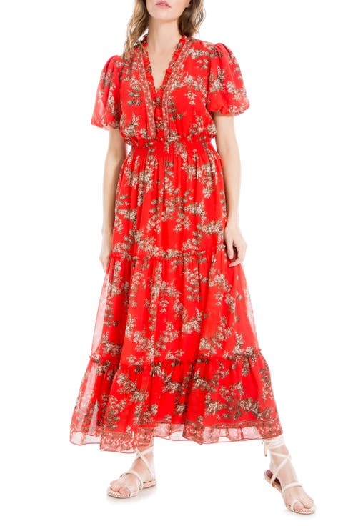 Short Sleeve Tiered Georgette Maxi Dress