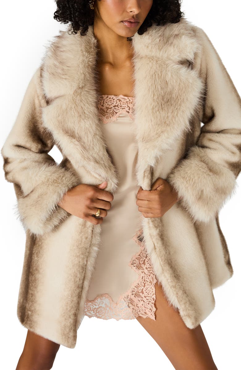 Steve Madden Carmelina Faux Fur Coat, Alternate, color, Beige Multi