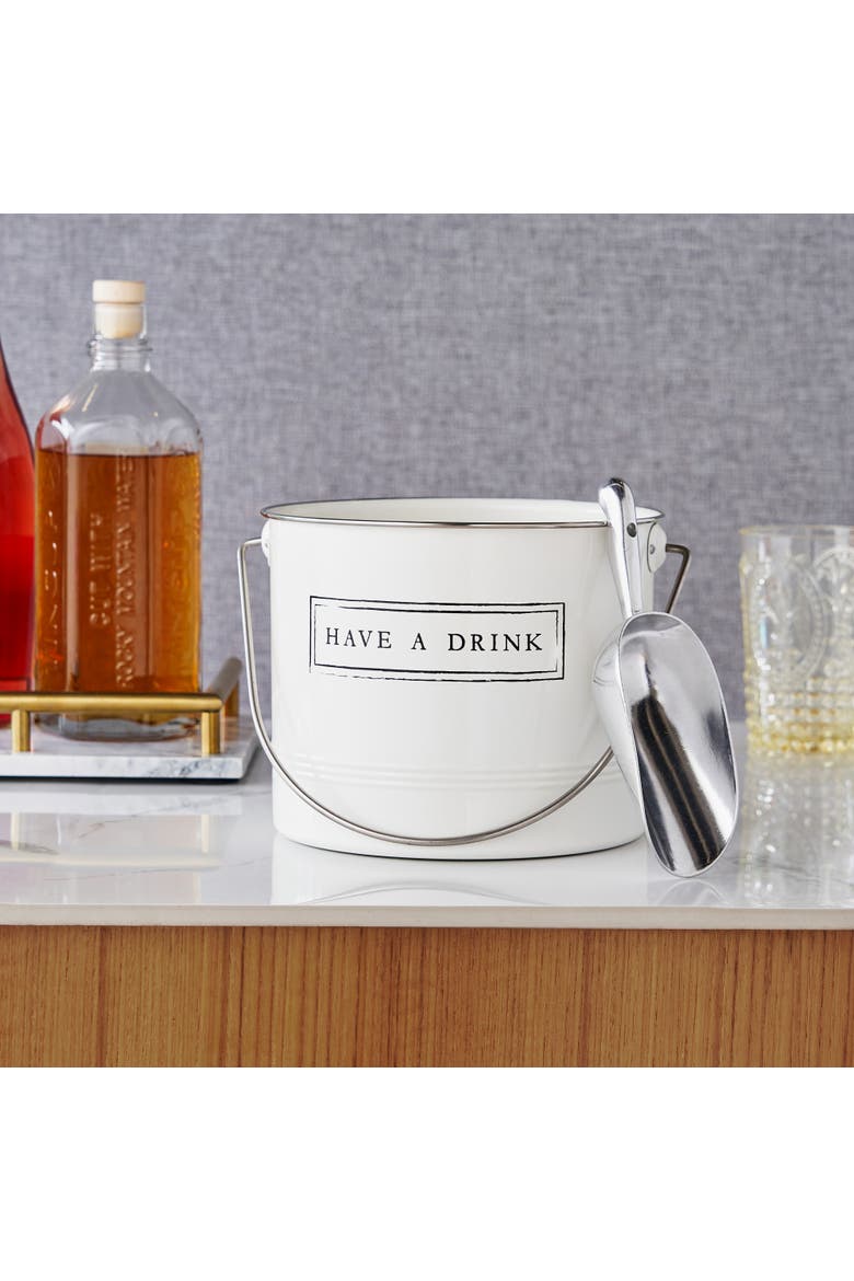 Have A Drink Metal Ice Bucket with Scoop, Alternate, color, White