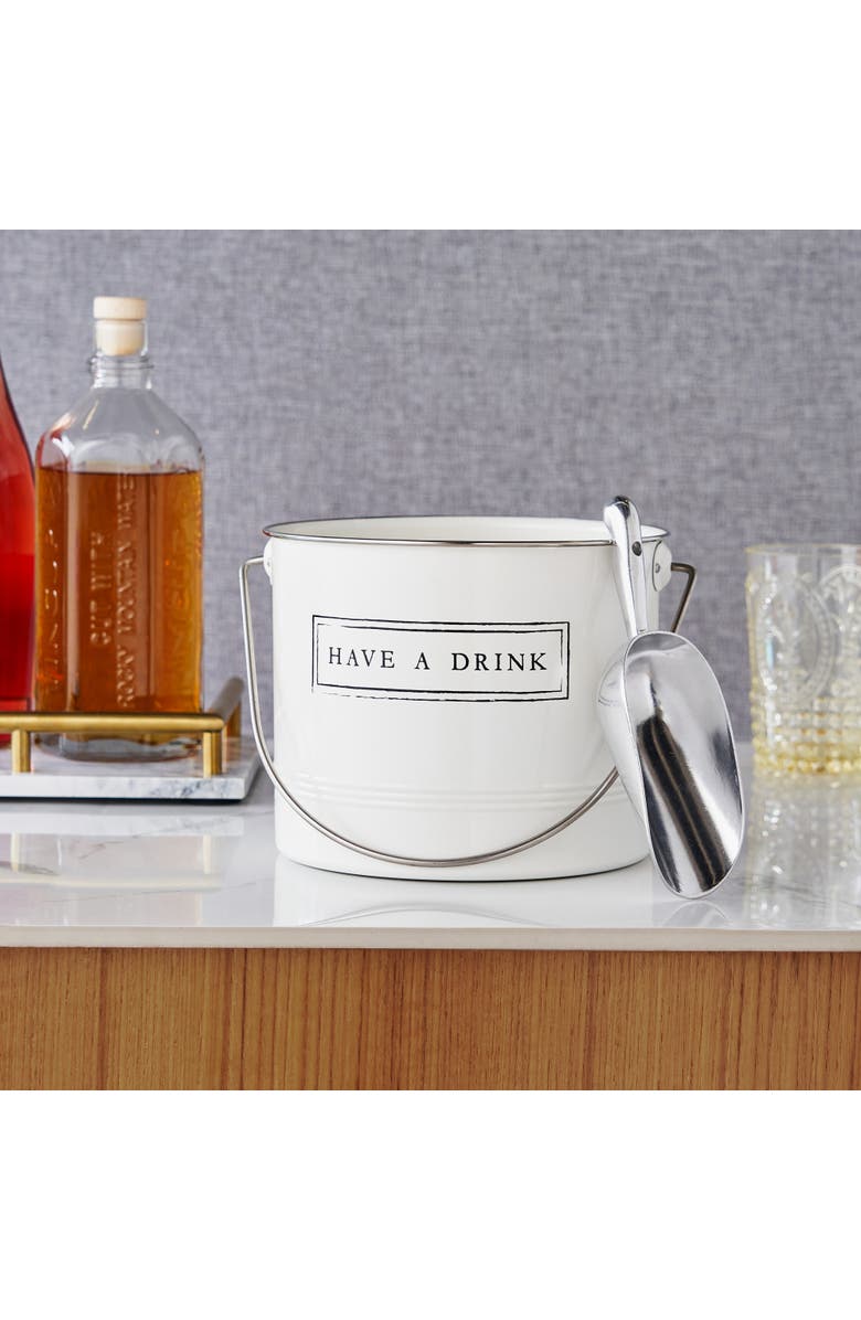 TWINE Have A Drink Metal Ice Bucket with Scoop, Alternate, color, White