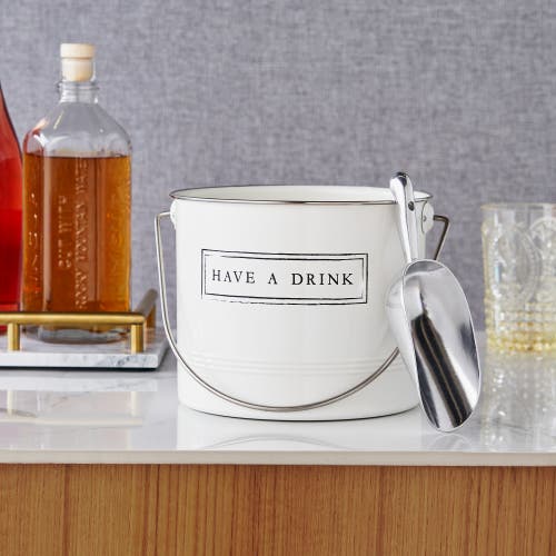 Twine Have A Drink Metal Ice Bucket With Scoop In White