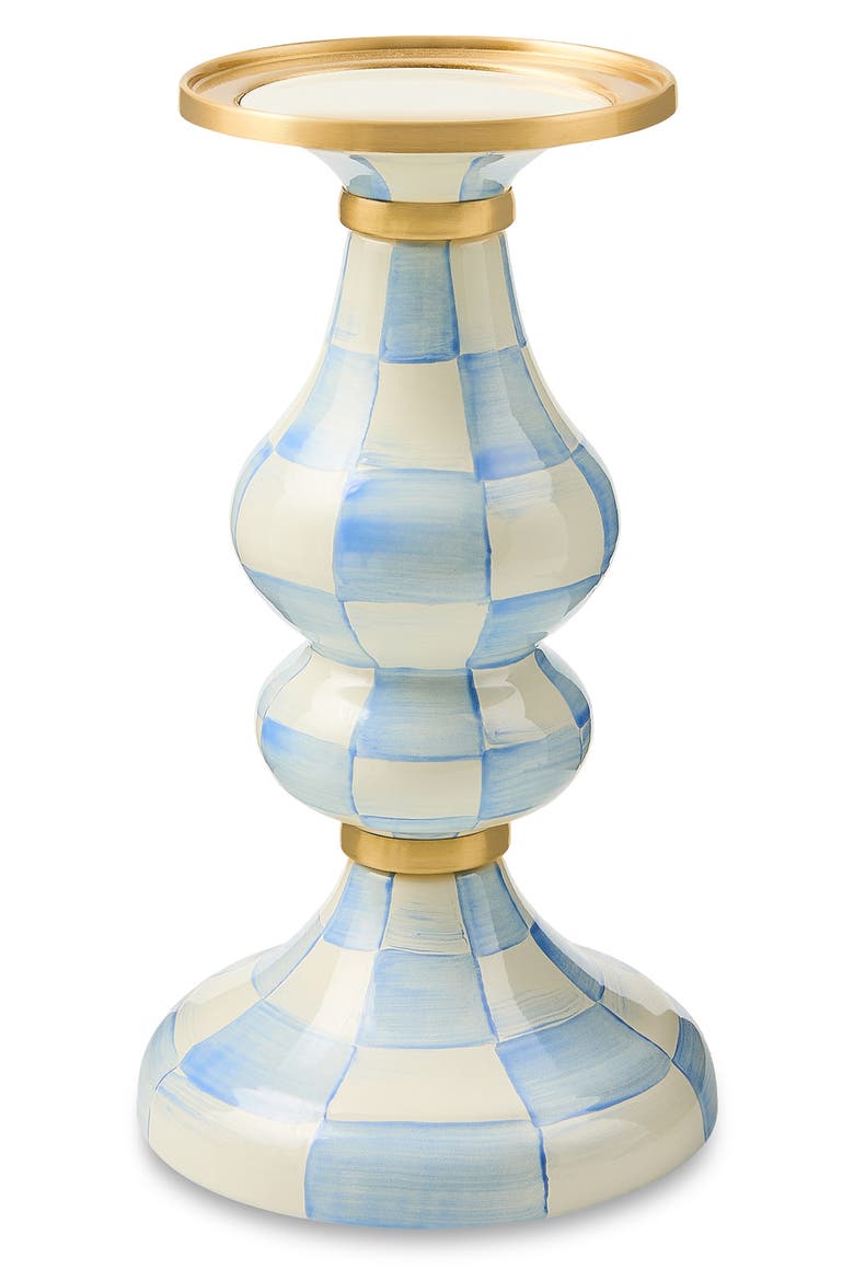 Sky Check Medium Pillar Candleholder, Main, color, SKY CHECK