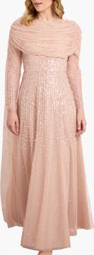 Needle & Thread Moonlight Sequin Draped Long Sleeve Gown