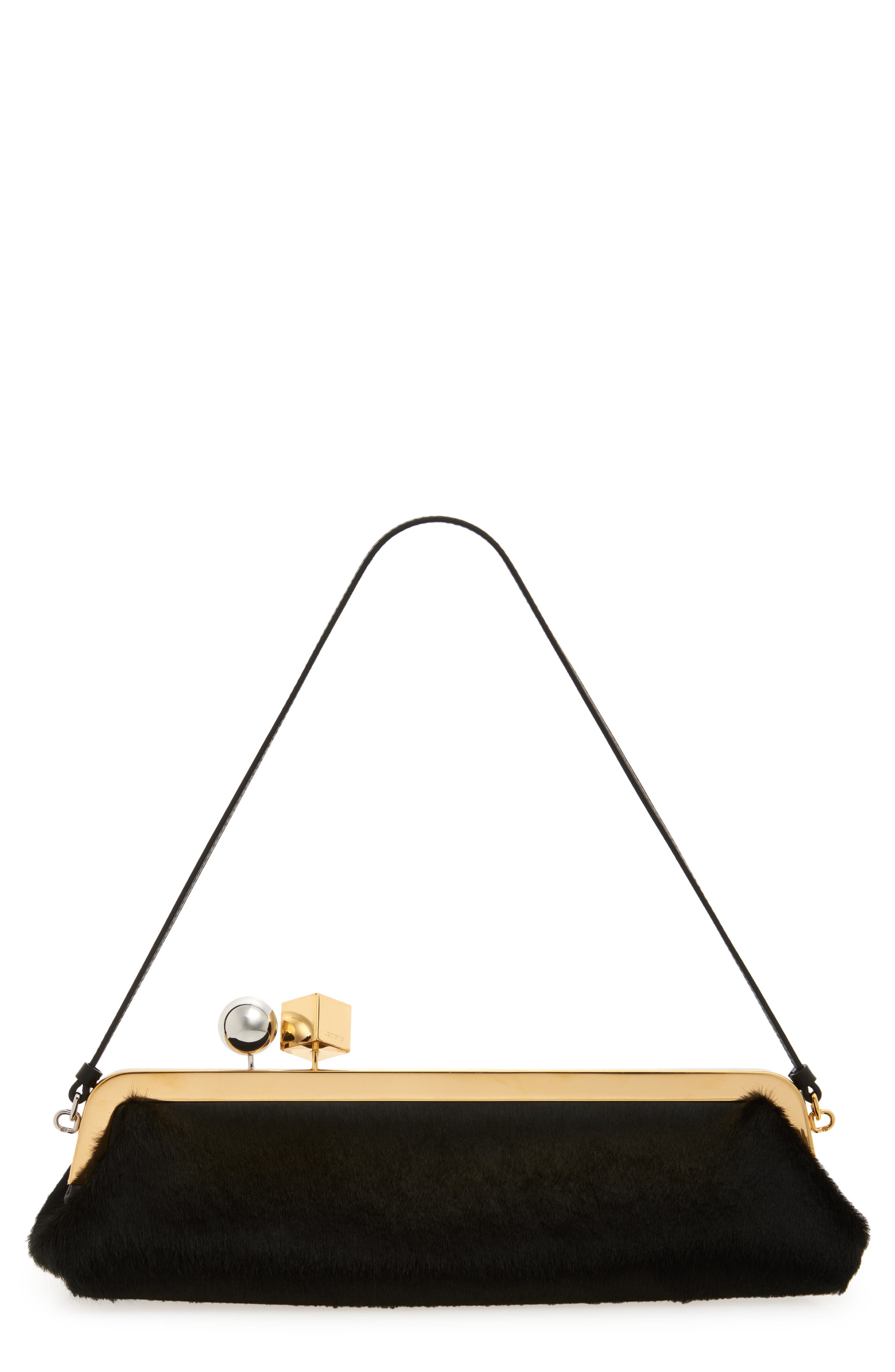 Jacquemus La Pochette The Salon Genuine Calf Hair Shoulder Bag, Main, color, Black