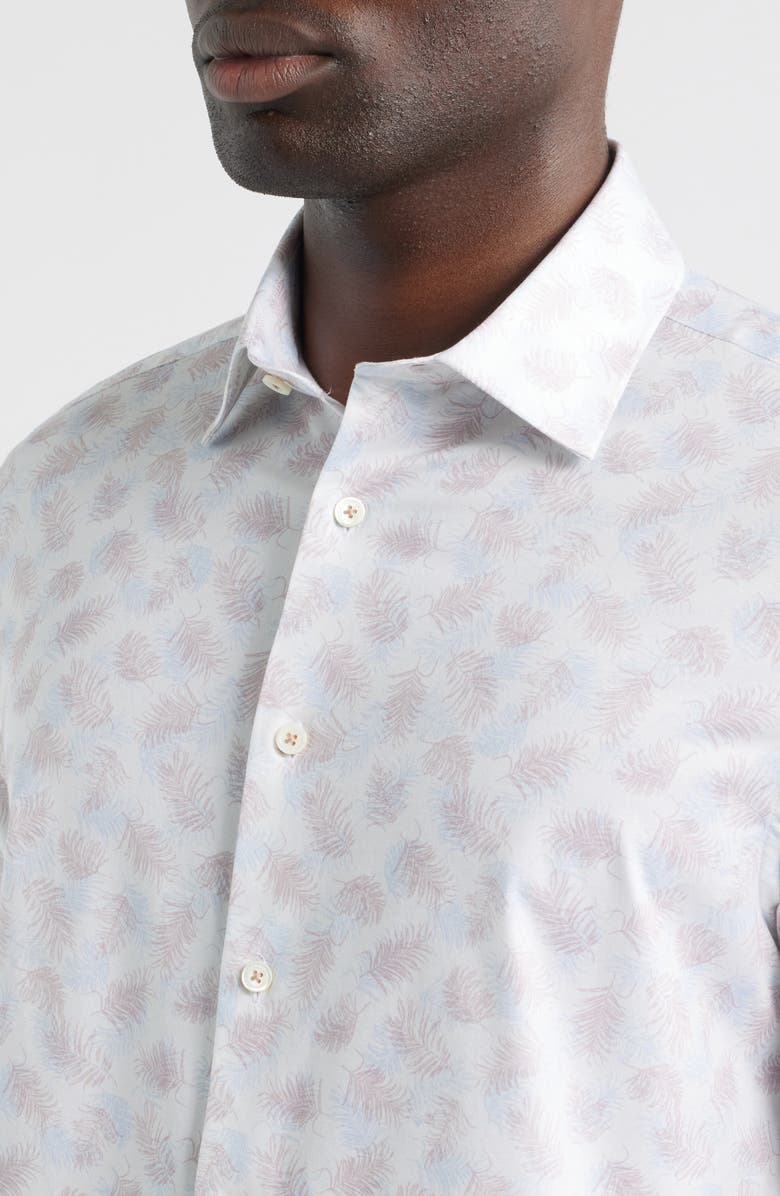 Bugatchi Milo OoohCotton<sup>®</sup> Palm Leaf Print Short Sleeve Button-Up Shirt, Alternate, color, Primerose