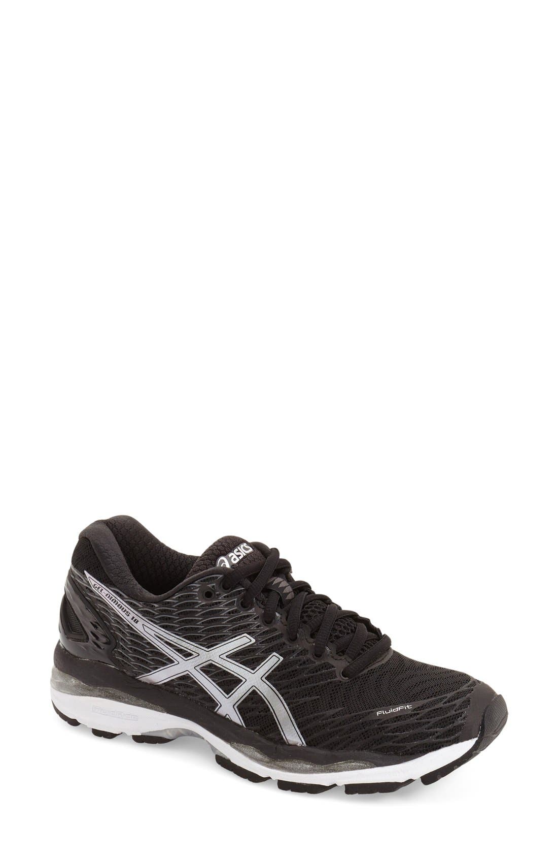 'GEL-Nimbus 18' Running Shoe, Main, color, BLACK/ ONYX/ SILVER