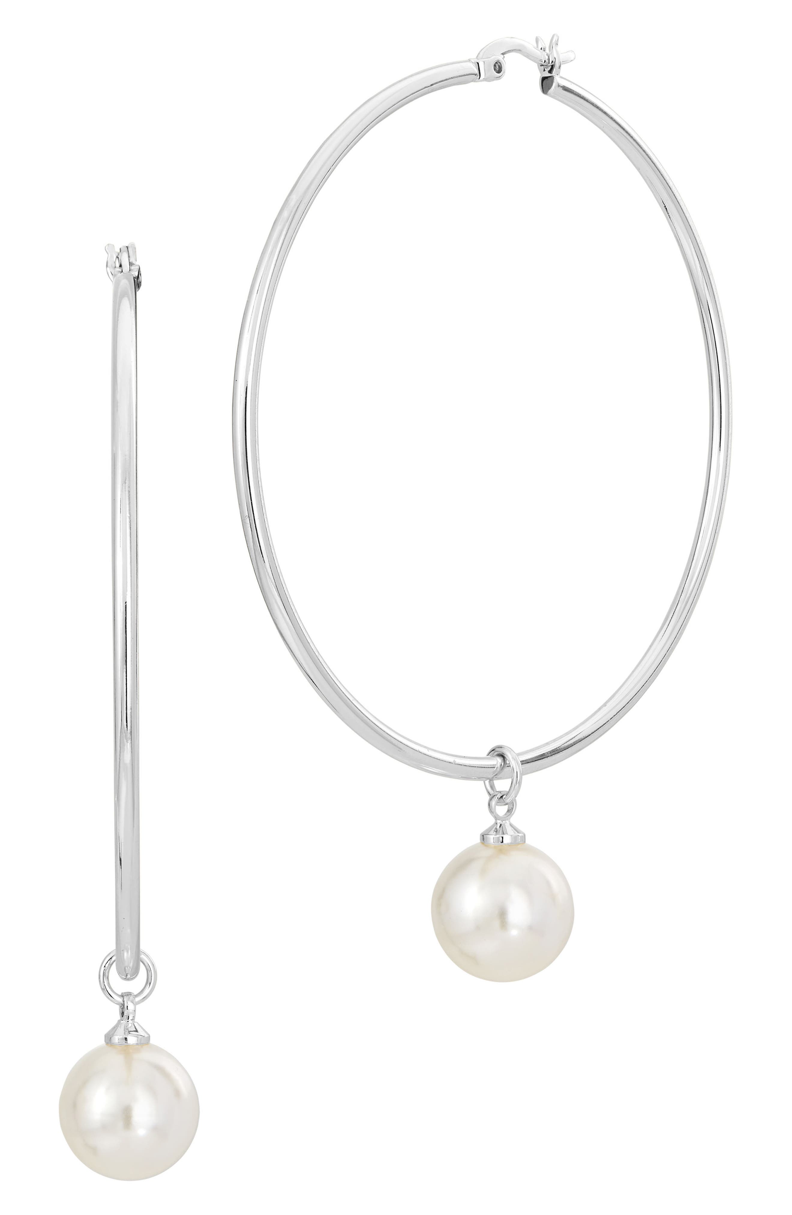 SAVVY CIE JEWELS Interchangeable Cultured Pearl Charm Hoop Earrings