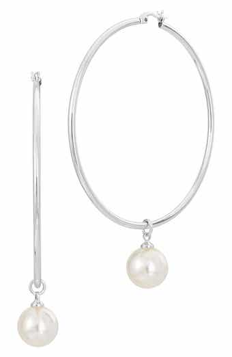 SAVVY CIE JEWELS Interchangeable Cultured Pearl Charm Hoop Earrings
