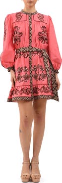 Celina Moon Rosette Long Sleeve Minidress