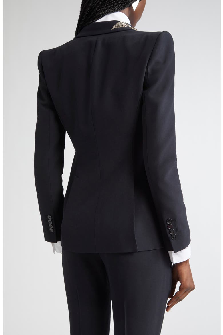 Banshee Embroidery Leaf Crepe Blazer, Alternate, color, BLACK