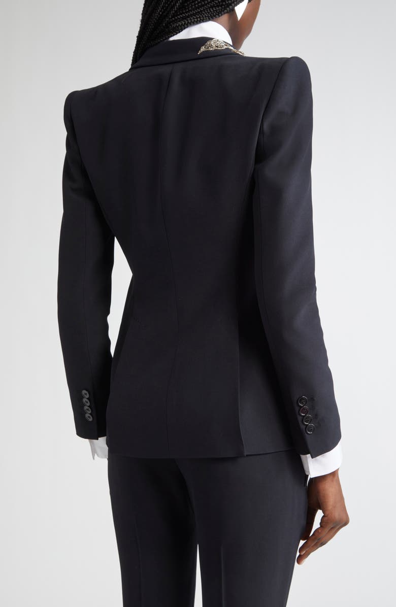 McQueen Banshee Embroidery Leaf Crepe Blazer, Alternate, color, Black