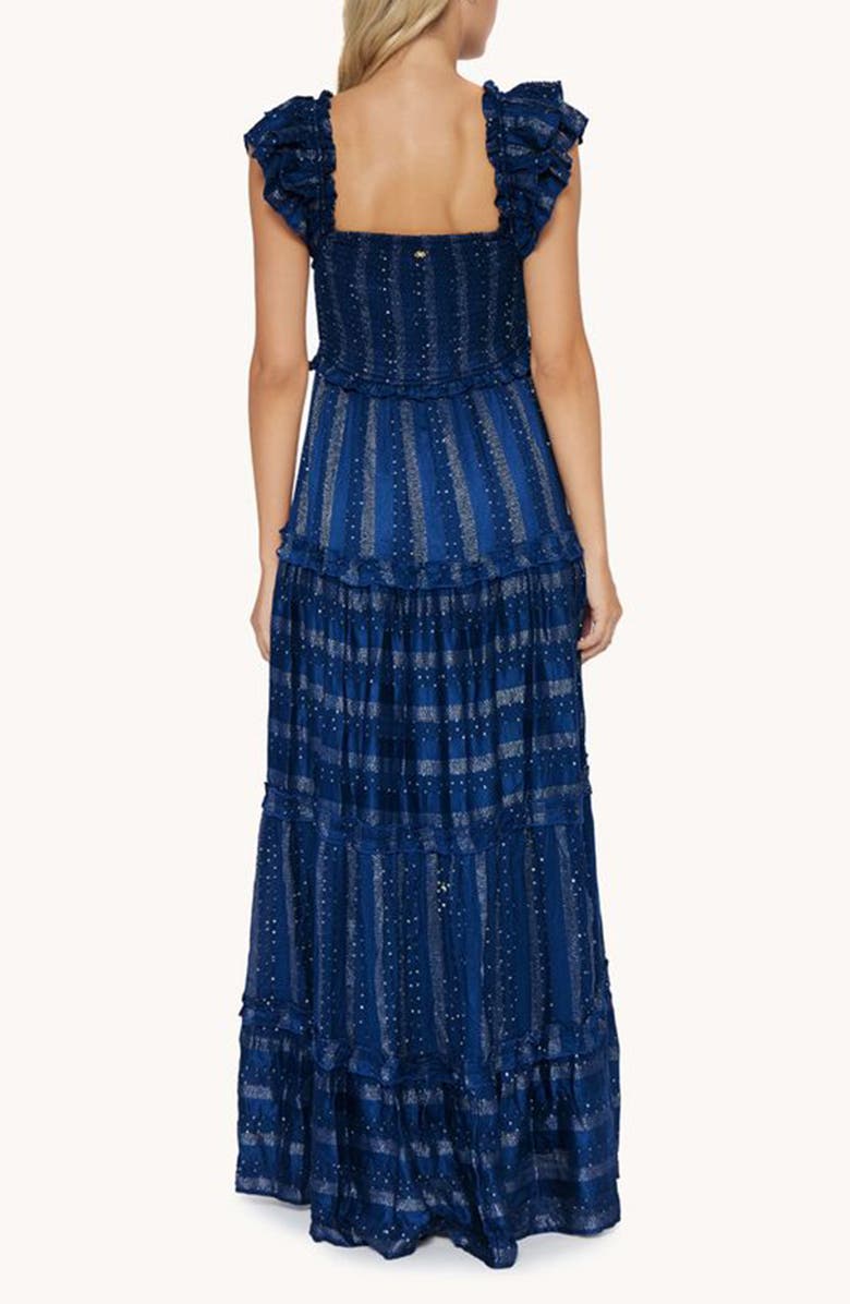 PQ SWIM Victoria Metallic Tiered Cover-Up Maxi Dress, Alternate, color, Blue
