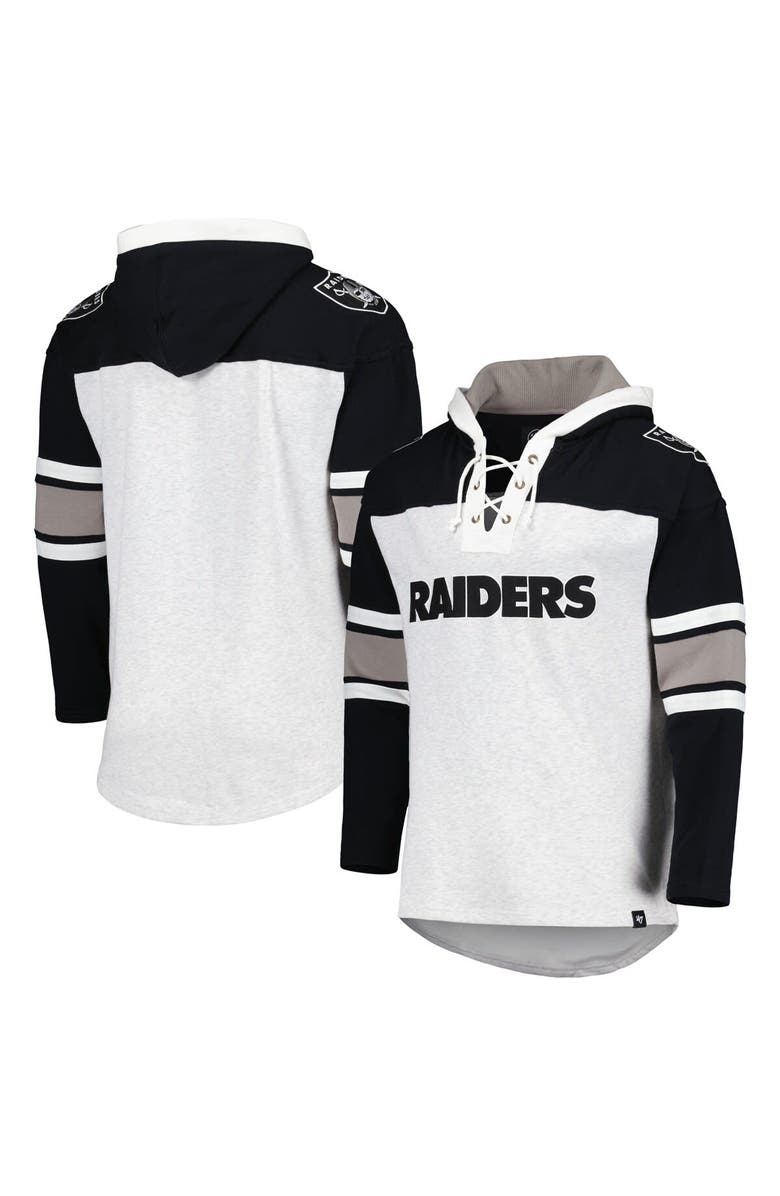 '47 Men's '47 Las Vegas Raiders Heather Gray Gridiron Lace-Up Pullover Hoodie, Main, color, Gray