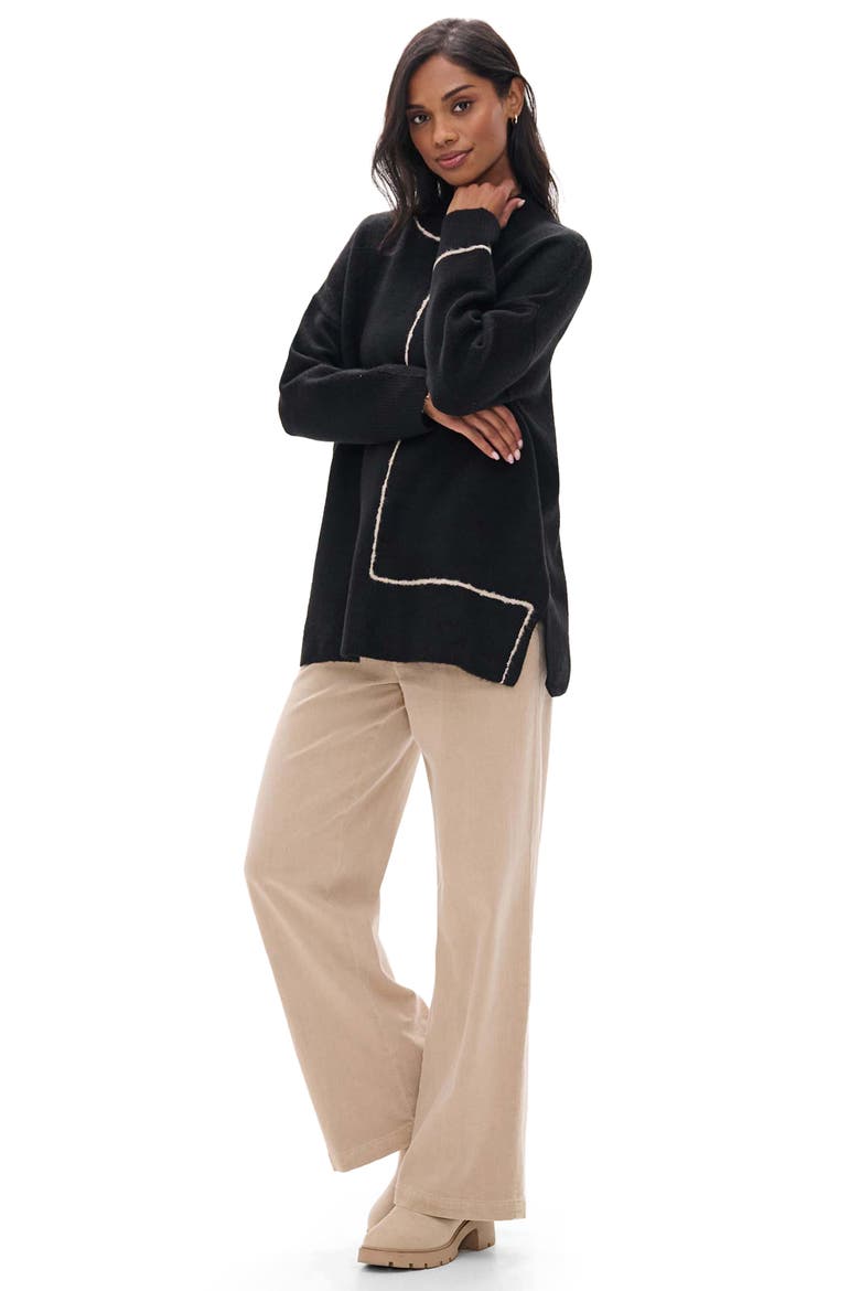 Digital Stripe Tunic Sweater, Alternate, color, BLACK
