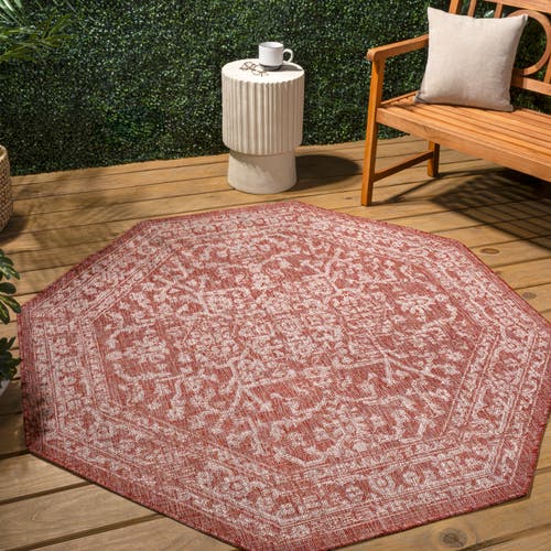 Jonathan Y Malta Bohemian Medallion Textured Weave Octagon Indoor/outdoor Area Rug In Red