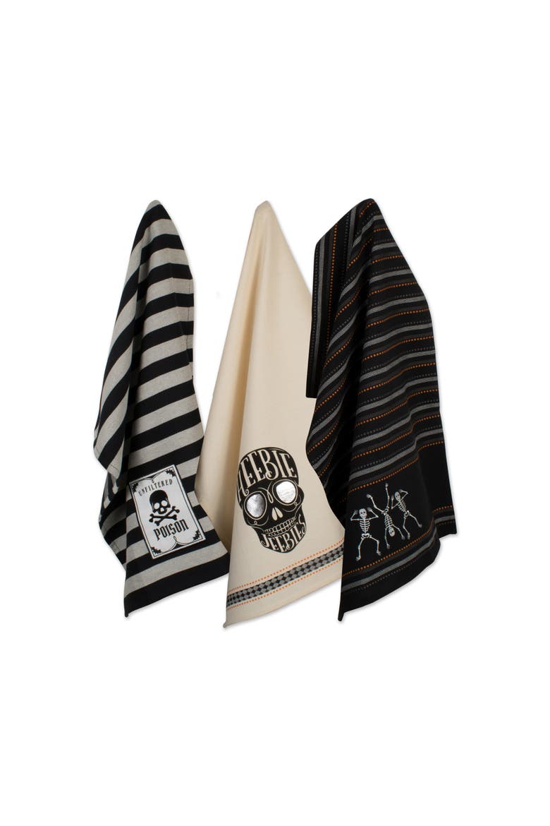 Skeleton Embellished Assorted Dishtowel Set/3, Alternate, color, Skeleton