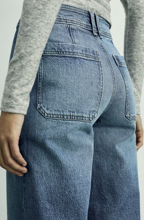 Shop Mango Catherin Raw Hem High Waist Wide Leg Culotte Jeans In Medium Blue