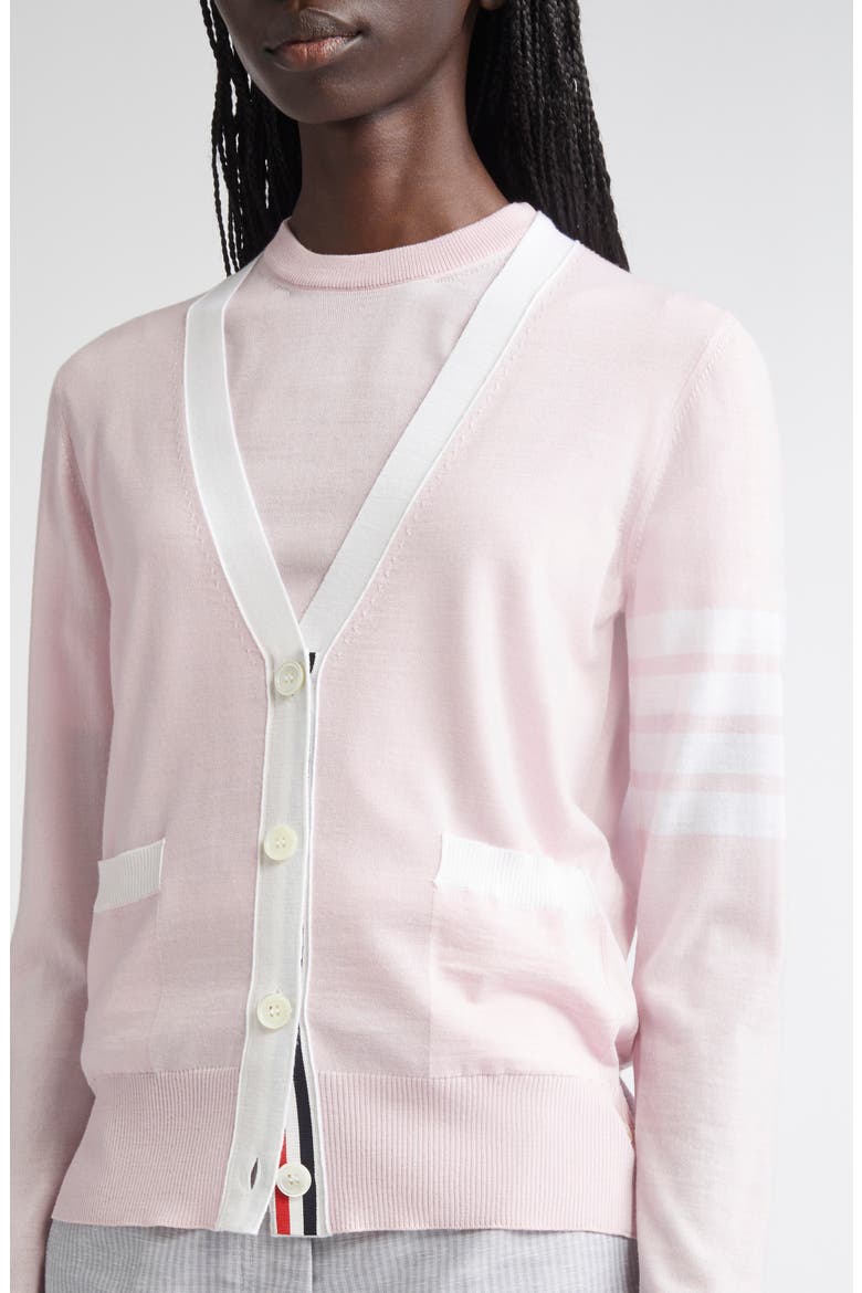 4-Bar Relaxed Fit V-Neck Virgin Wool Cardigan, Alternate, color, LIGHT PINK
