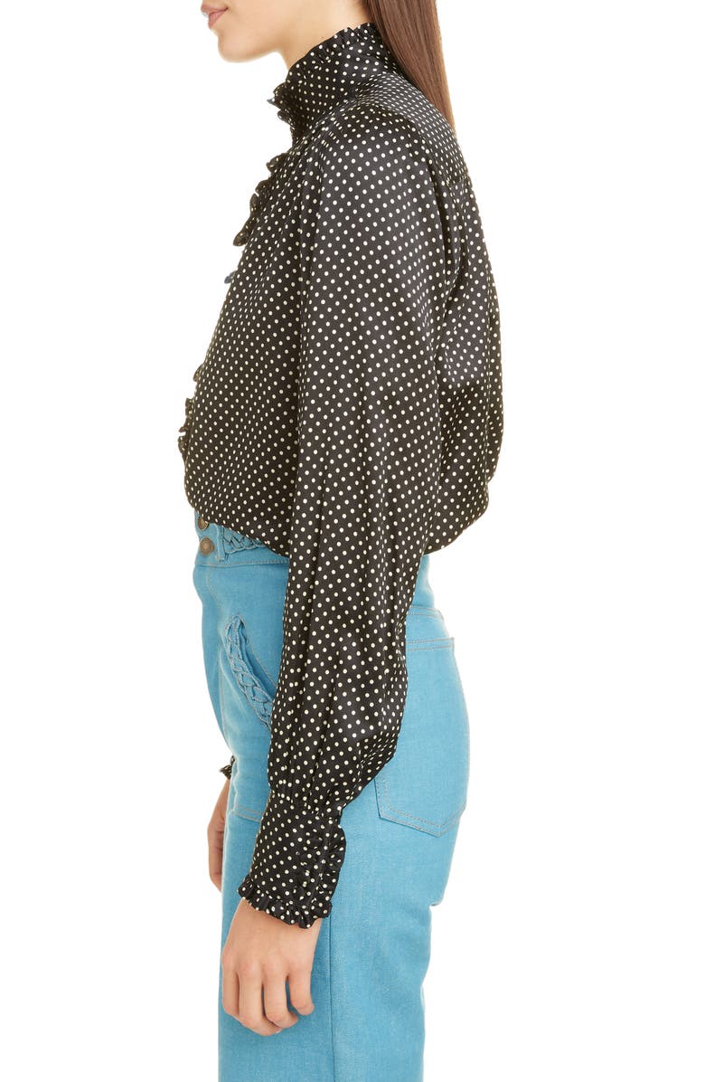 Runway Marc Jacobs Ruffle Trim Polka Dot Silk Blouse, Alternate, color,