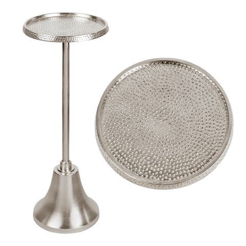 Irida 24" Art Deco Designer Pedestal Drink Table and Decorative End Table with Hammered Round Top and Bell Base