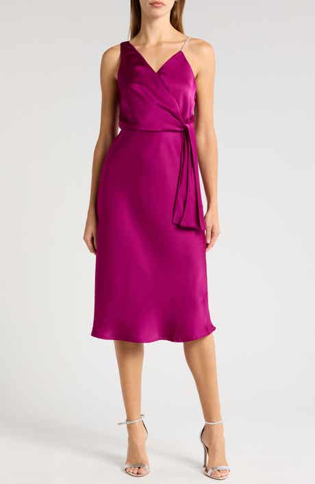 Sam Edelman Rhinestone Strap Satin Faux Wrap Cocktail Dress