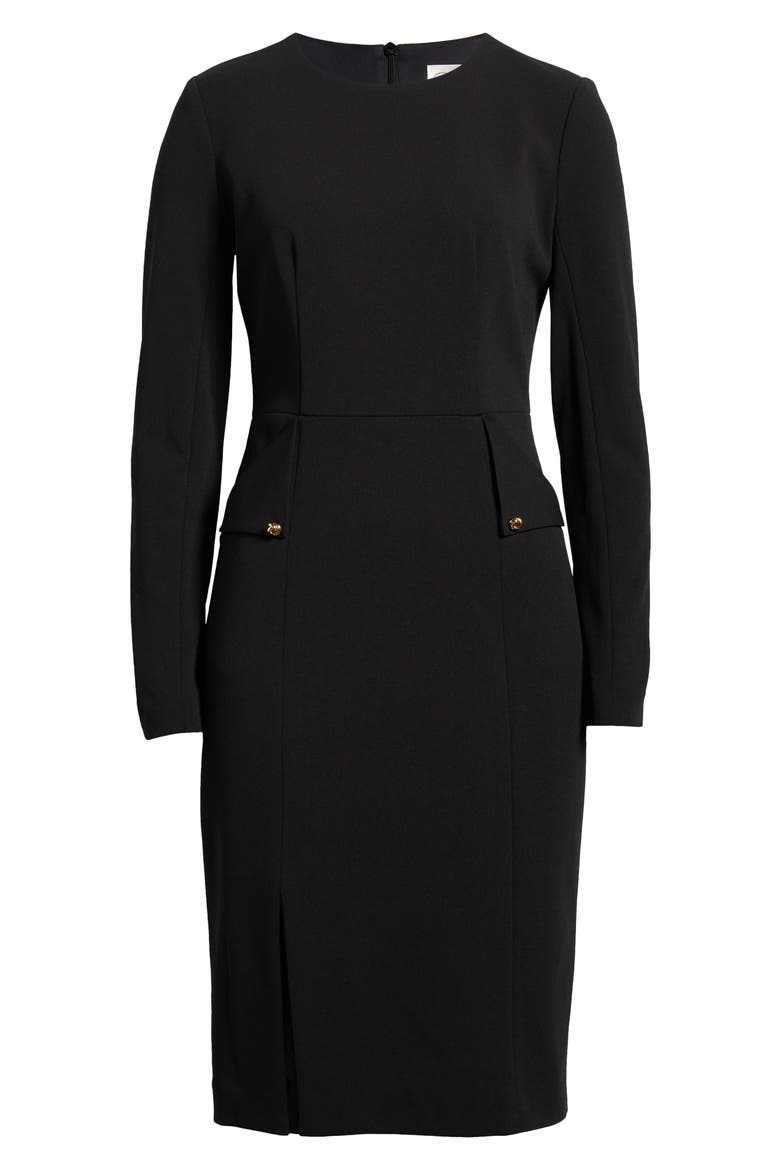 Long Sleeve Pocketed Sheath Dress, Alternate, color, BLACK