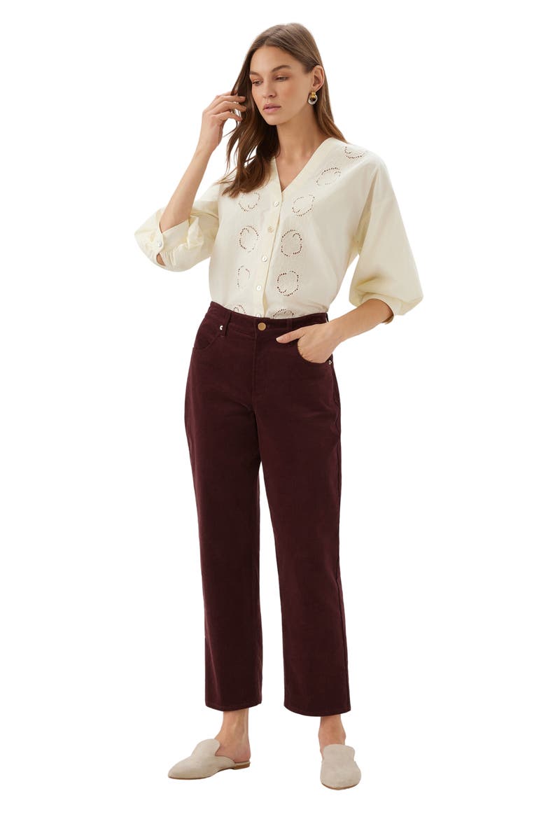 Stretch Corduroy Ankle Pants, Alternate, color, WINE