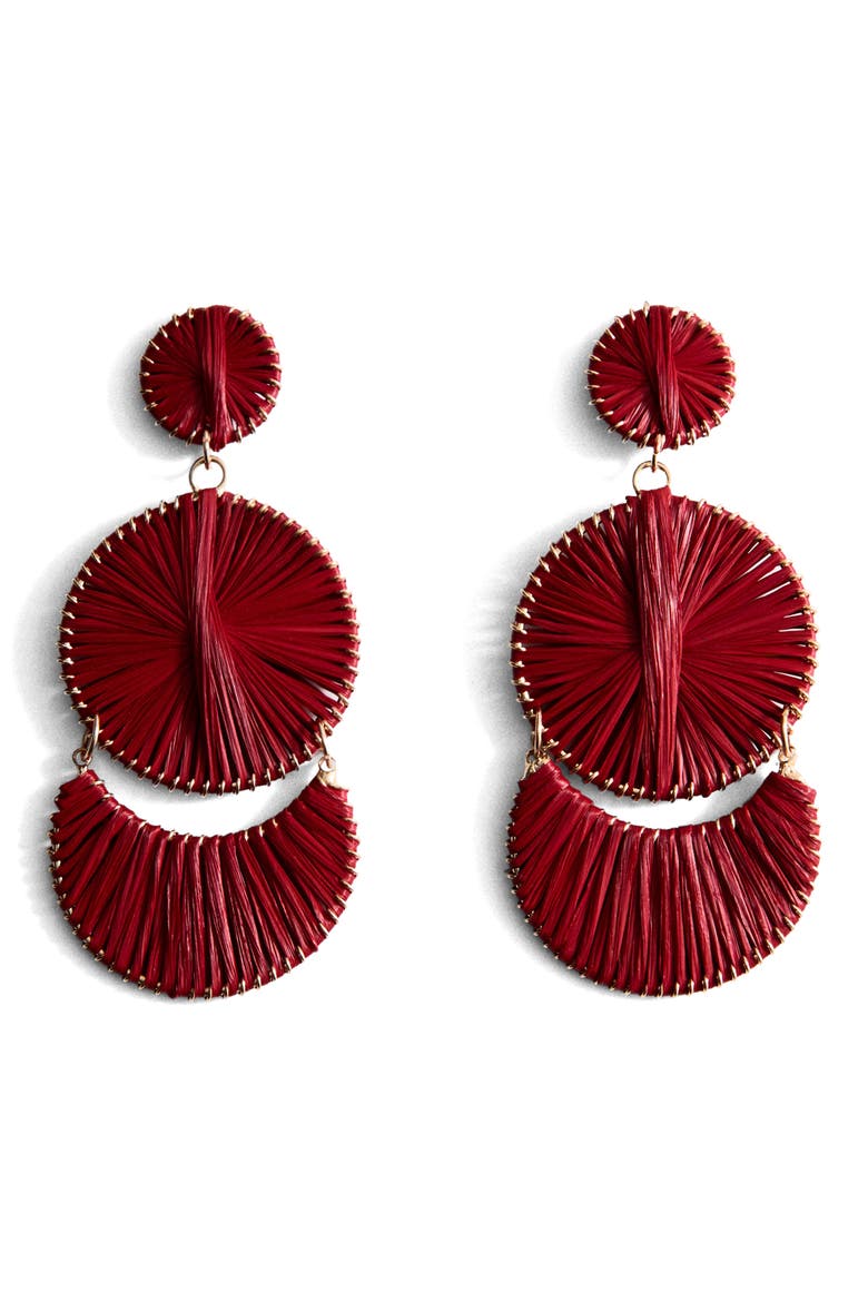 Long Drop Earrings, Main, color, RED