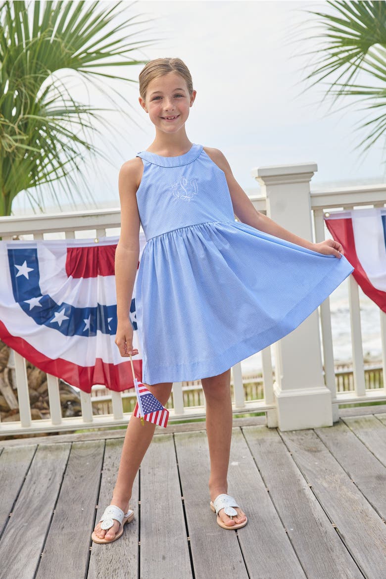 Kids' Bow Back Annie Dress, Alternate, color, Royal Mini Gingham