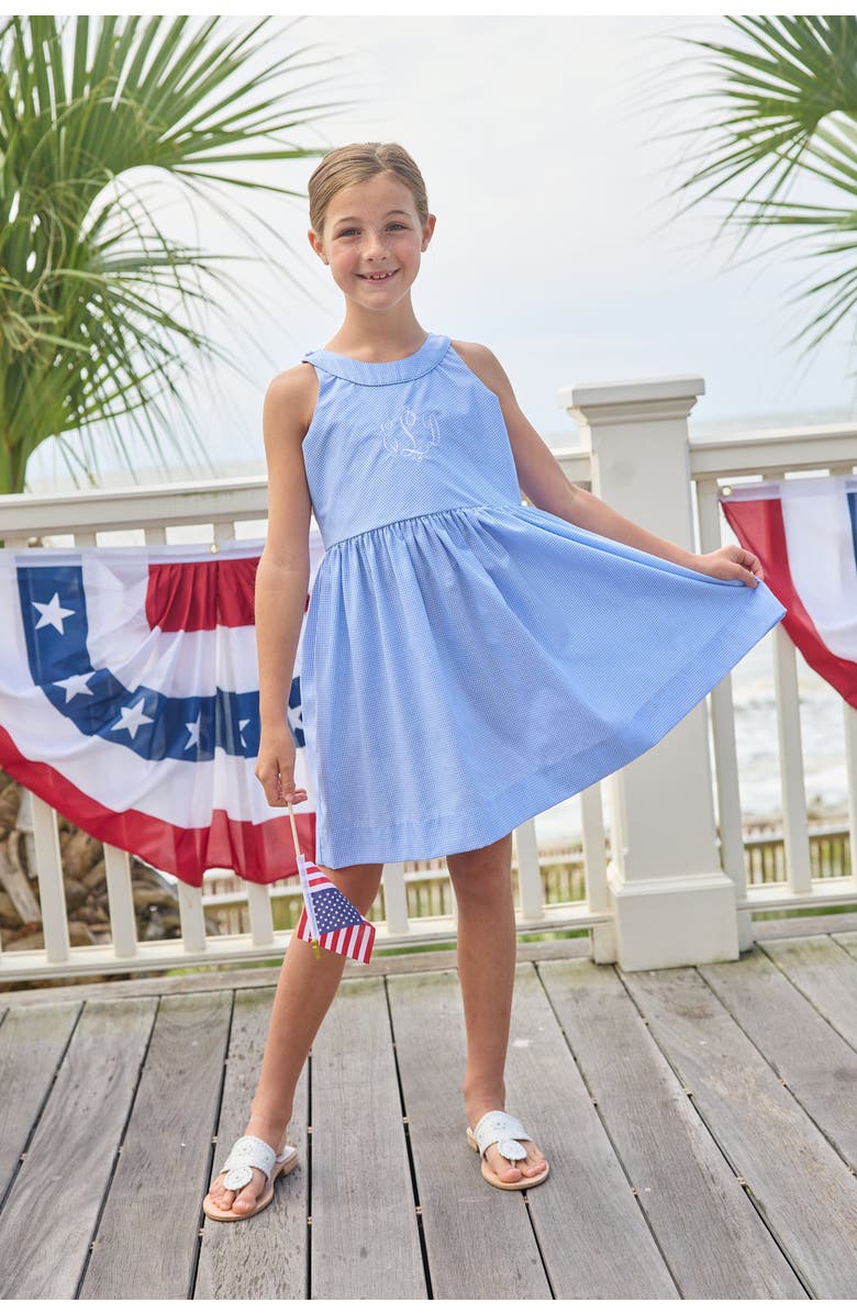 Little English Kids' Bow Back Annie Dress, Alternate, color, Royal Mini Gingham
