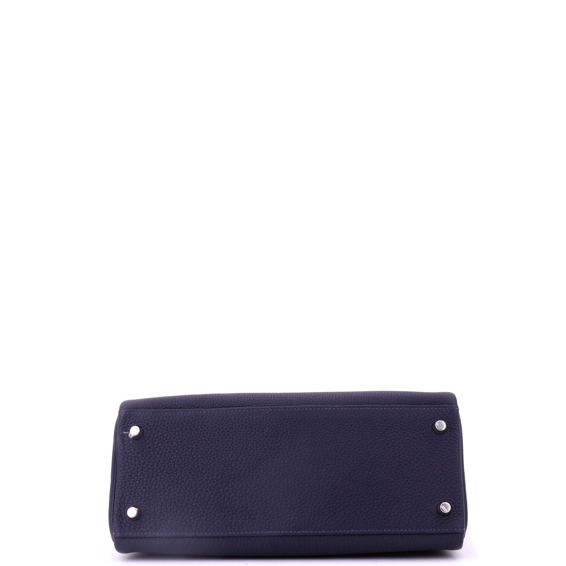 Pre-Owned Hermes Kelly Handbag Blue Togo with Palladium Hardware 28, Alternate, color, Bleu Nuit