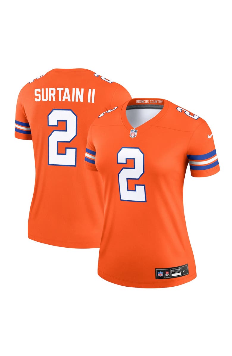 Nike Women's Nike Patrick Surtain II Mile High Collection 1977 Throwback Orange Denver Broncos Alternate Legend Player Performance Top, Alternate, color, Orange