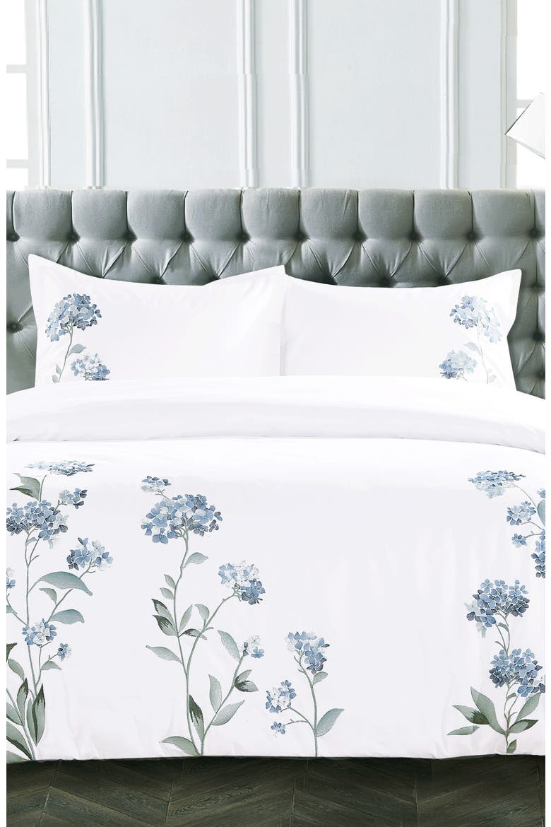 Hydrangea Embroidered Duvet Set, Alternate, color, BLUE