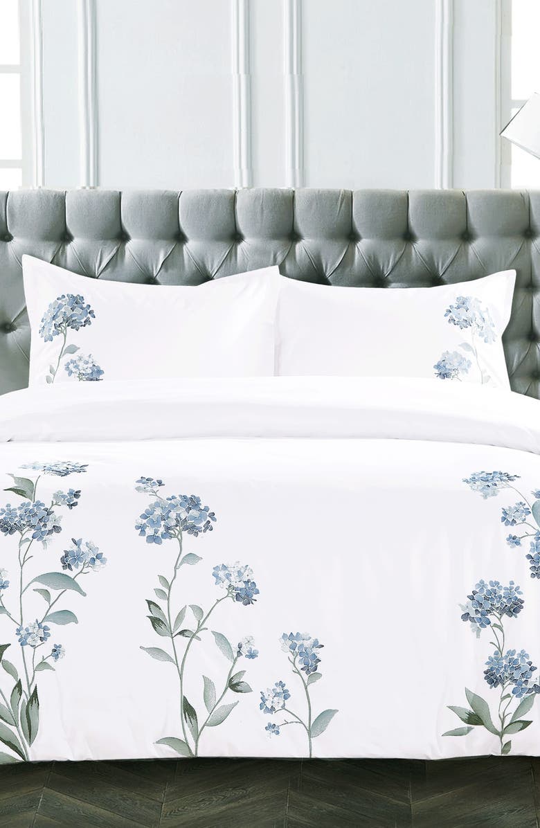MELANGE HOME Hydrangea Embroidered Duvet Set, Alternate, color, Blue