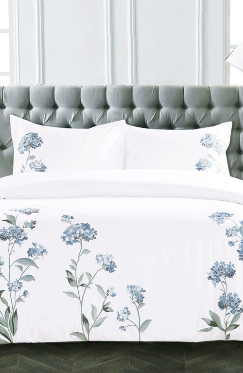 Melange Home Hydrangea Embroidered Duvet Set In Blue