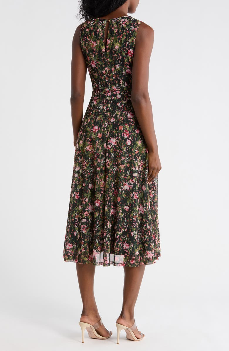 Vince Camuto Floral Twisted Front Mesh Midi Dress, Alternate, color,