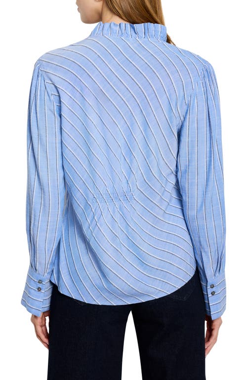 Nic + Zoe Nic+zoe Stripe Ruffle Around Top In Blue