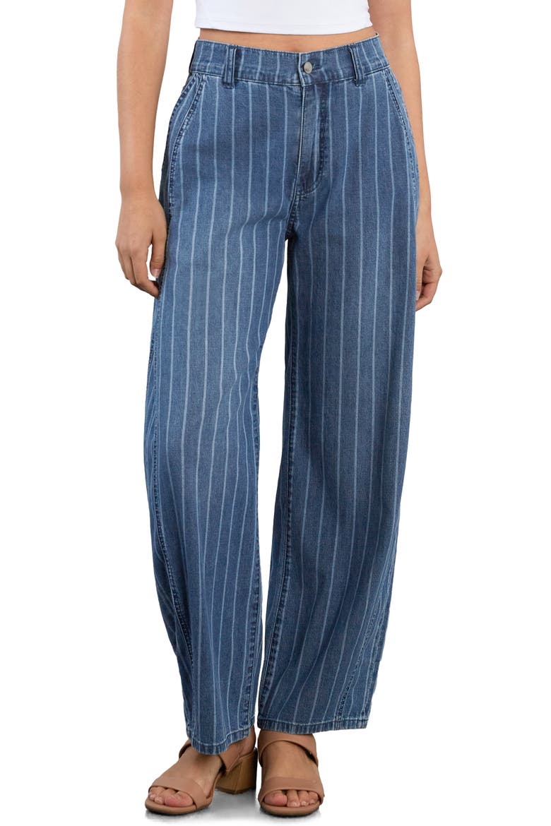 Sweetheart Stripe Barrel Leg Jeans, Main, color, BLUE TIDE STRIPE