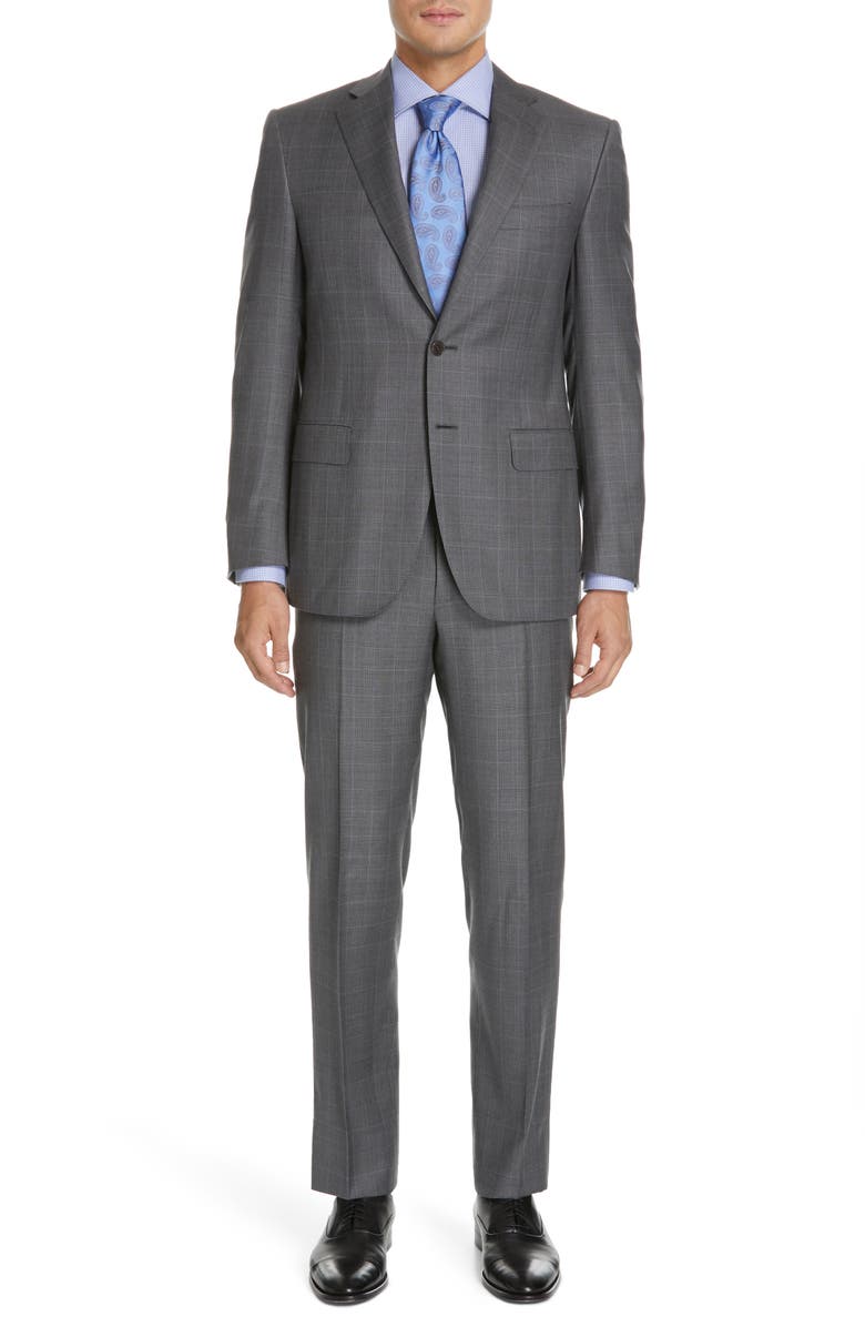 Canali Sienna Classic Fit Plaid Wool Suit, Main, color, Grey