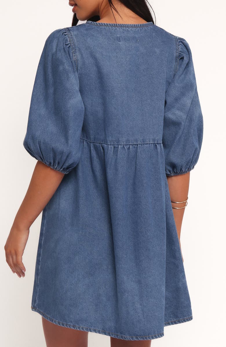 Petal & Pup Romana Tie Front Denim Minidress, Alternate, color, Dark Denim